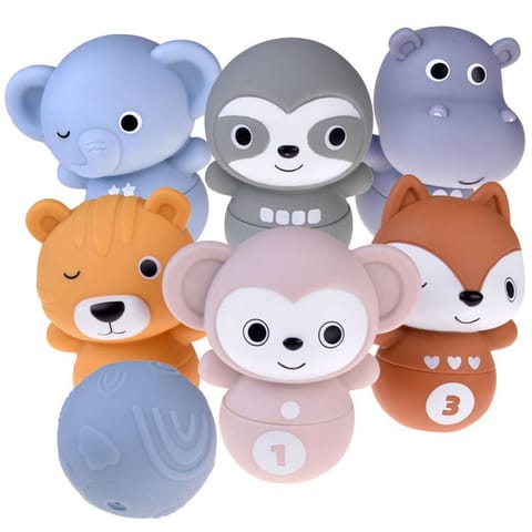 ⁨Zestaw gumowych zwierzaków kręgle sensoryczne piłka ZOO dla dzieci ZA4818⁩ w sklepie Wasserman.eu