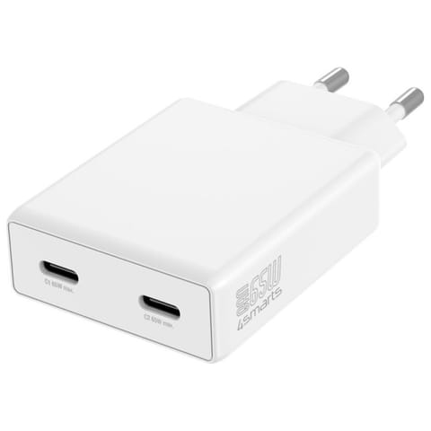 ⁨Ładowarka sieciowa 4smarts PDPlug Slim   Dual 65W GaN 2xUSB-C biały⁩ w sklepie Wasserman.eu