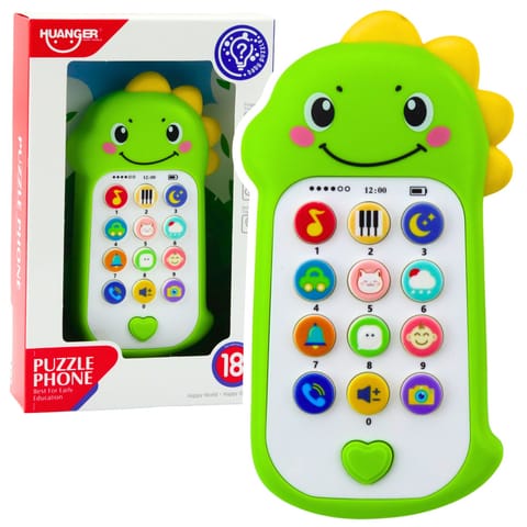 ⁨Interaktywny Telefon Edukacyjny Dla Malucha Dźwięki Melodie Dinozaur Zielony⁩ w sklepie Wasserman.eu
