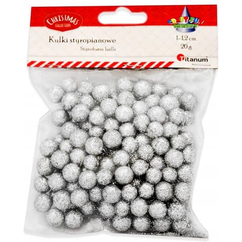 ⁨Kulki styropianowe 10-12mm (20g) srebrne z brokatem 439979 TITANUM⁩ w sklepie Wasserman.eu