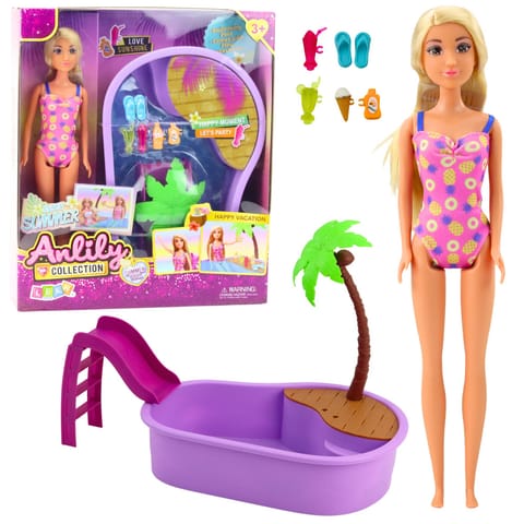 ⁨Zestaw Lalka Anlily Na Plaży Basen Palma Akcesoria 8 el.⁩ w sklepie Wasserman.eu