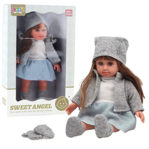 ⁨Lalka W Niebieskiej Sukience Czapeczka Sweterek Rękawiczki Czapka 36,5cm⁩ w sklepie Wasserman.eu