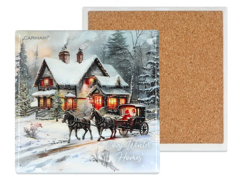 ⁨Kpl. 5 podkładek ceramicznych, kwadratowych - Zimowa idylla (CARMANI)⁩ w sklepie Wasserman.eu