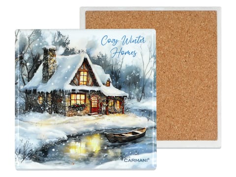 ⁨Kpl. 5 podkładek ceramicznych, kwadratowych - Dom w objęciach zimy (CARMANI)⁩ w sklepie Wasserman.eu