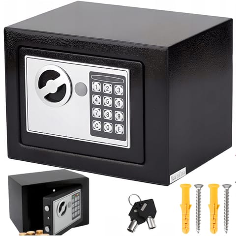 ⁨Sejf elektroniczny na klucz kod do domu biura STAL 23 x 17 x 17 cm⁩ w sklepie Wasserman.eu