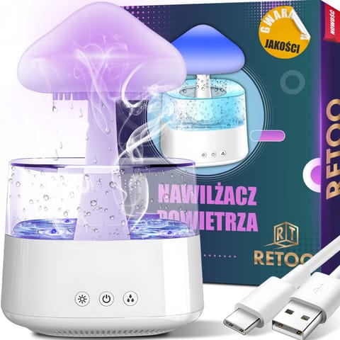 ⁨Nawilżacz powietrza dyfuzor do aromaterapii grzybek deszcz 7 kolorów LED 450 ml⁩ w sklepie Wasserman.eu