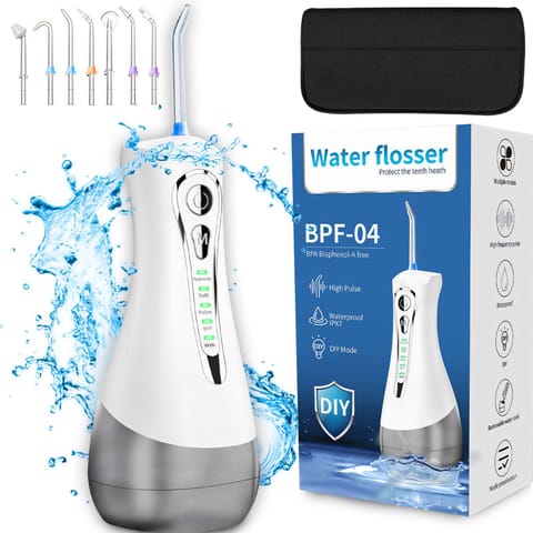 ⁨Irygator dentystyczny do zębów bezprzewodowy 4 tryby 7 końcówek 300 ml - zestaw⁩ w sklepie Wasserman.eu