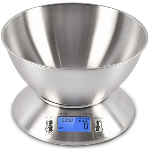 ⁨Waga elektroniczna kuchenna z miską termometrem STAL 1.8 l 1-5000 g / 1 g⁩ w sklepie Wasserman.eu