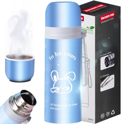⁨Termos turystyczny próżniowy do kawy herbaty z uchwytem STAL 500 ml - niebieski⁩ w sklepie Wasserman.eu