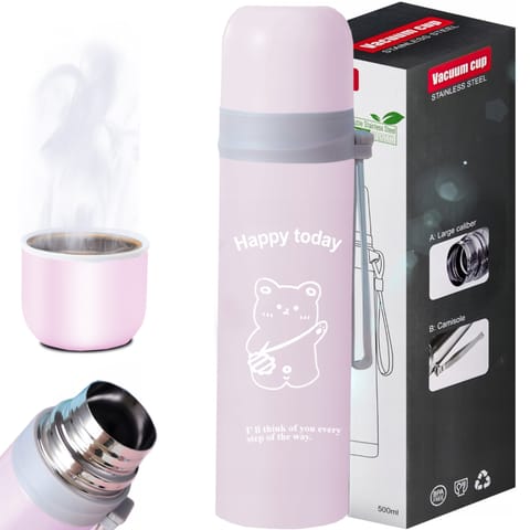 ⁨Termos turystyczny próżniowy do kawy herbaty z uchwytem STAL 500 ml - różowy⁩ w sklepie Wasserman.eu