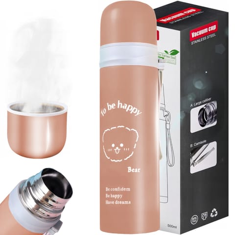 ⁨Termos turystyczny próżniowy do kawy herbaty z uchwytem STAL 500 ml - brązowy⁩ w sklepie Wasserman.eu