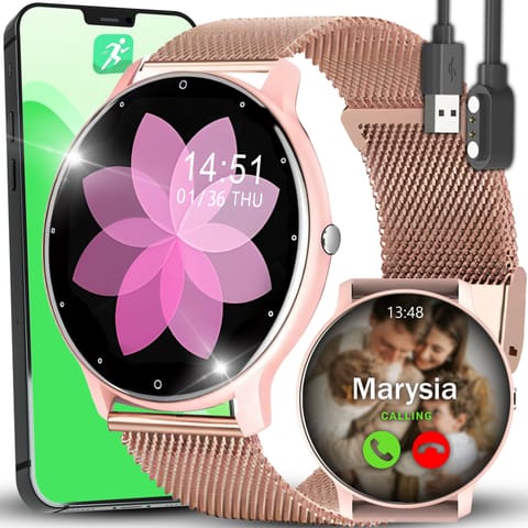 Smartwatch zegarek damski wodoodporny krokomierz pomiar tętna IPS 1.28'' w sklepie Wasserman.eu