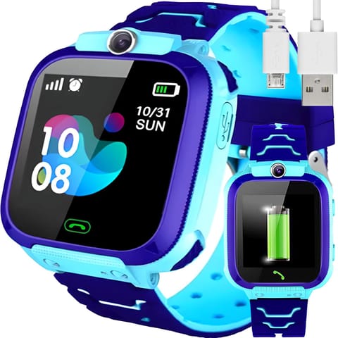 ⁨Smartwatch zegarek dla dzieci na kartę SIM lokalizacja GPS SOS kamera latarka - niebieski⁩ w sklepie Wasserman.eu