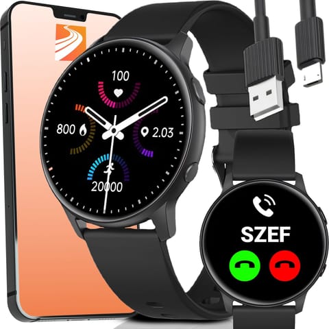 Smartwatch zegarek sportowy funkcyjny pulsometr ciśnieniomierz sen muzyka 45 mm - czarny w sklepie Wasserman.eu