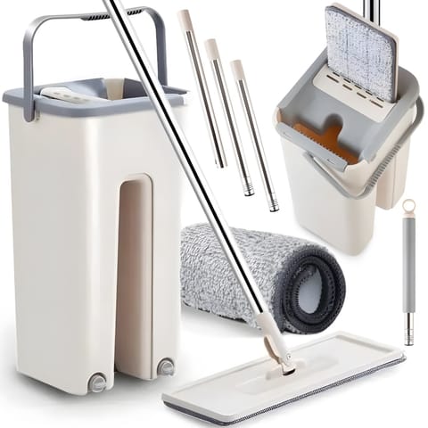 ⁨Mop płaski z wiadrem dwukomorowym wyciskaczem 2 wkłady 2x 4.5 l⁩ w sklepie Wasserman.eu