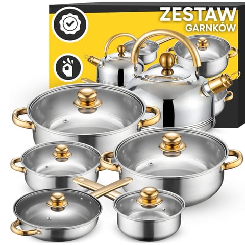 ⁨Zestaw garnków kuchennych z pokrywkami czajnikiem patelnią - 11 el.⁩ w sklepie Wasserman.eu