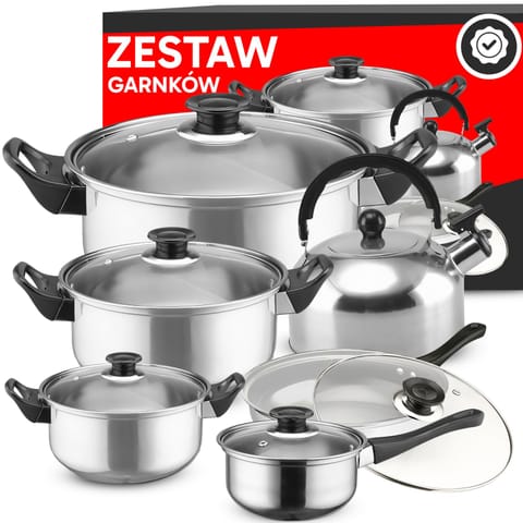 ⁨Zestaw garnków kuchennych z pokrywkami czajnikiem patelnią GAZ INDUKCJA - 11 el.⁩ w sklepie Wasserman.eu