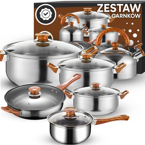 ⁨Zestaw garnków kuchennych z pokrywkami czajnikiem patelnią na gaz indukcję - 11 el.⁩ w sklepie Wasserman.eu