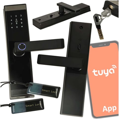 ⁨Zamek elektroniczny do drzwi SMART klamka inteligentna na kod odcisk palca bluetooth⁩ w sklepie Wasserman.eu