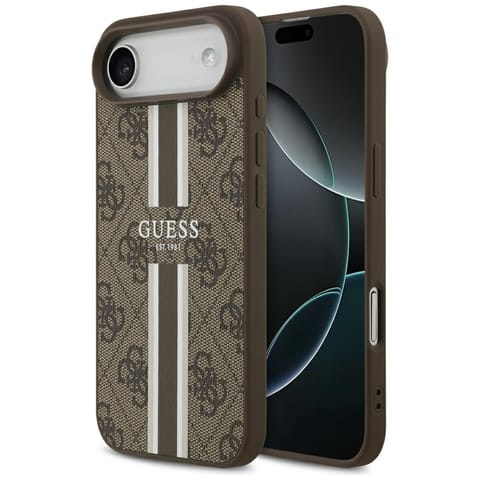 ⁨Etui Guess 4G Printed Stripes MagSafe do iPhone 17 Air brązowy⁩ w sklepie Wasserman.eu