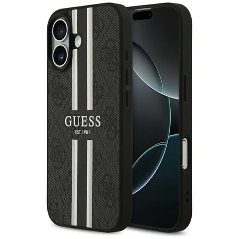 ⁨Etui Guess 4G Printed Stripes MagSafe do iPhone 17 czarny⁩ w sklepie Wasserman.eu