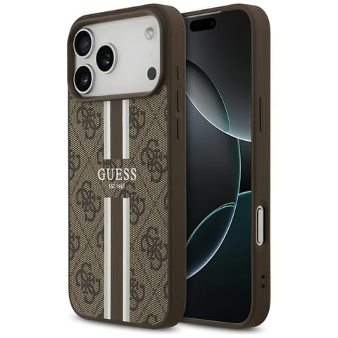 ⁨Etui Guess 4G Printed Stripes MagSafe do iPhone 17 Pro Max brązowy⁩ w sklepie Wasserman.eu