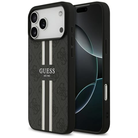 ⁨Etui Guess 4G Printed Stripes MagSafe do iPhone 17 Pro Max czarny⁩ w sklepie Wasserman.eu