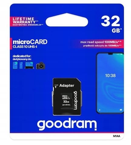 ⁨Szybka Karta Pamięci Micro SD GoodRam 32GB z Adapterem C10 U1 100 MB/s⁩ w sklepie Wasserman.eu