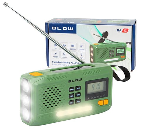 ⁨Radio AM, FM zasilanie solarnie lub korbką. Powerbank, latarka. Blow RA13⁩ w sklepie Wasserman.eu