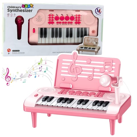 ⁨Elektroniczne Pianinko Edukacyjne Z Podstawką Na Nuty Mikrofon 24K Różowe⁩ w sklepie Wasserman.eu