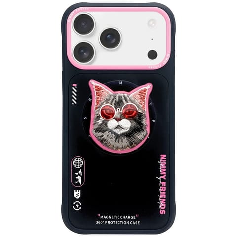 ⁨Etui Nimmy Glasses Cool Cat MagSafe do   iPhone 17 czarno różowy⁩ w sklepie Wasserman.eu