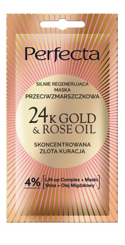 ⁨PERFECTA 24K Gold&Rose Oil Maska do twarzy silnie regenerująca przeciwzmarszczkowa 8 ml⁩ w sklepie Wasserman.eu