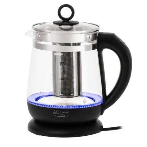 ⁨Czajnik szklany 1,5 L z zaparzaczem i regulacją temperatury | 1,5 L | LED | 60–100°C |⁩ w sklepie Wasserman.eu