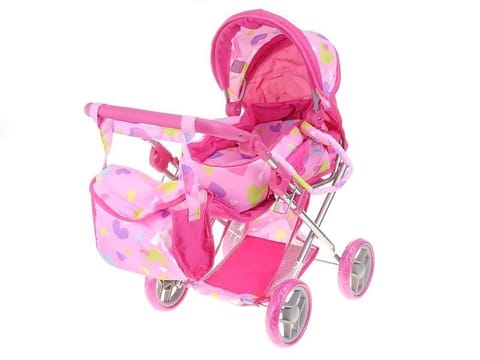 ⁨Doll pram pink with colorful hearts M2112 123274-549050 ADAR in a box⁩ at Wasserman.eu