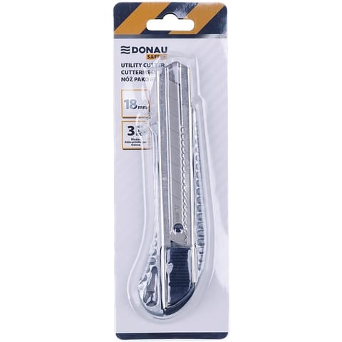 ⁨Nóż pakowy Donau Safety 18mm/100mm srebrny⁩ w sklepie Wasserman.eu