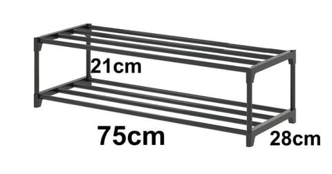 ⁨Szafka na buty półka regał stojak na obuwie 75x28x21 2-TIER BLACK PLASTIC+METAL⁩ w sklepie Wasserman.eu