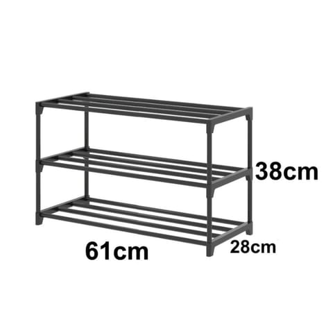⁨Szafka na buty półka regał stojak na obuwie 60x28x38 3-TIER BLACK PLASTIC+METAL⁩ w sklepie Wasserman.eu