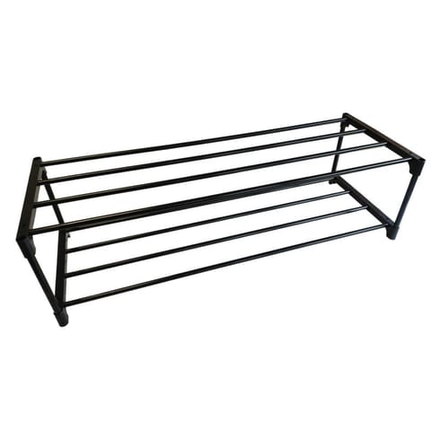 ⁨Szafka na buty półka regał stojak na obuwie 75x28x21 2-TIER BLACK PLASTIC+METAL⁩ w sklepie Wasserman.eu