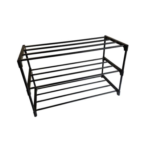 ⁨Szafka na buty półka regał stojak na obuwie 60x28x38 3-TIER BLACK PLASTIC+METAL⁩ w sklepie Wasserman.eu