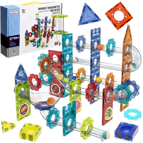 ⁨WOOPIE Klocki Magnetyczne Konstrukcyjne 3D Zestaw Edukacyjny Tor Kulkowy 113 el.⁩ w sklepie Wasserman.eu