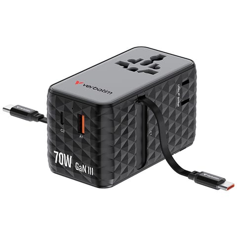 ⁨Verbatim, 1x USB-C, 1X USB-A + 2x zintegrowane kable USB-C, czarna, 70 W⁩ w sklepie Wasserman.eu