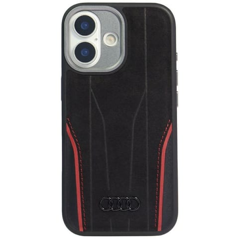 ⁨Etui Audi R8 Genuine Leather MagSafe do  iPhone 17 czarno-czerwony⁩ w sklepie Wasserman.eu