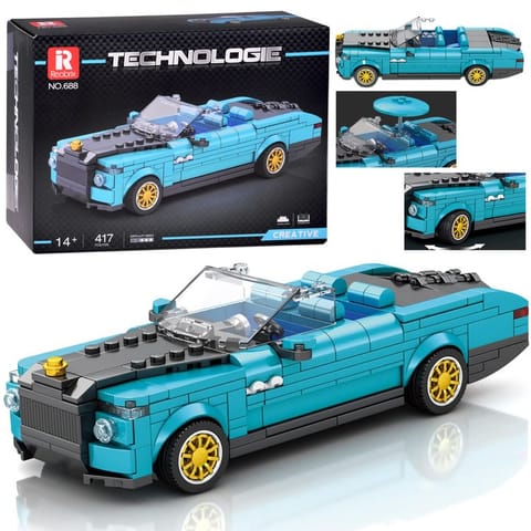 ⁨Klocki techniczne Retro auto NIEBIESKI KABRIOLET złote felgi 417-ele ZA5788⁩ w sklepie Wasserman.eu