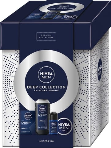 ⁨NIVEA Zestaw prezentowy męski Deep Collection (Antyperspirant roll-on 50ml + Krem uniwersalny 75ml + Żel pod prysznic 250ml + Woda po goleniu 100ml)⁩ w sklepie Wasserman.eu