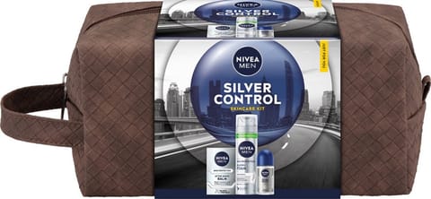 ⁨NIVEA Zestaw prezentowy męski Silver Control (Balsam po goleniu 100ml + Antyperspirant roll-on 50ml +Pianka do golenia 200ml +  kosmetyczka)⁩ w sklepie Wasserman.eu