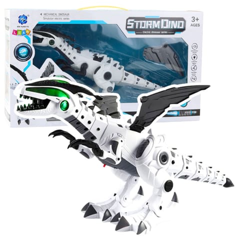 ⁨Robot Dinozaur Na Baterie Ruchome Skrzydła Światła Dźwięk Biały⁩ w sklepie Wasserman.eu
