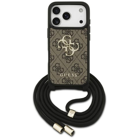 ⁨Etui Guess 4G Big Logo Cord Stap         Crossbody do iPhone 17 Pro brązowy⁩ w sklepie Wasserman.eu