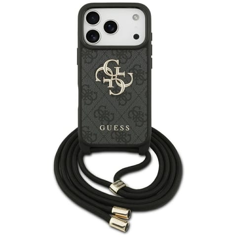 ⁨Etui Guess 4G Big Logo Cord Stap         Crossbody do iPhone 17 Pro czarny⁩ w sklepie Wasserman.eu