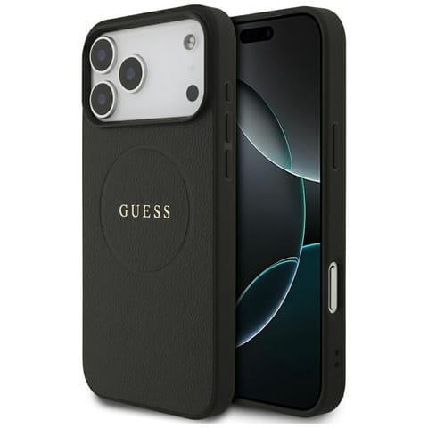 ⁨Etui Guess Grained Ring MagSafe do       iPhone 17 Pro Max czarny⁩ w sklepie Wasserman.eu