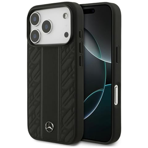 ⁨Etui Mercedes Leather Laurel Leaves      Stripes MagSafe do iPhone 17 Pro czarny⁩ w sklepie Wasserman.eu